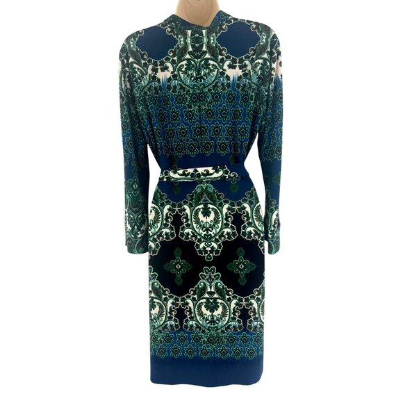 DM Collection Teal Green Print Shirt Dress with Tie Size 14 Career Office Classy - Picture 3 of 6